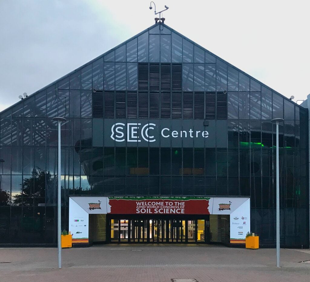 The entrance to the Scottish Event Campus (SEC) in Glasgow during the Soil Science Congress.
