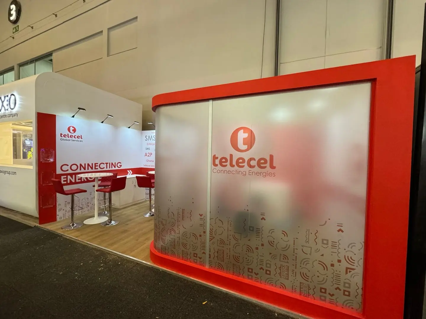 Exterior of the innovative booth Exhibits™ stand for Telecel at AfricaCom 2024 in...