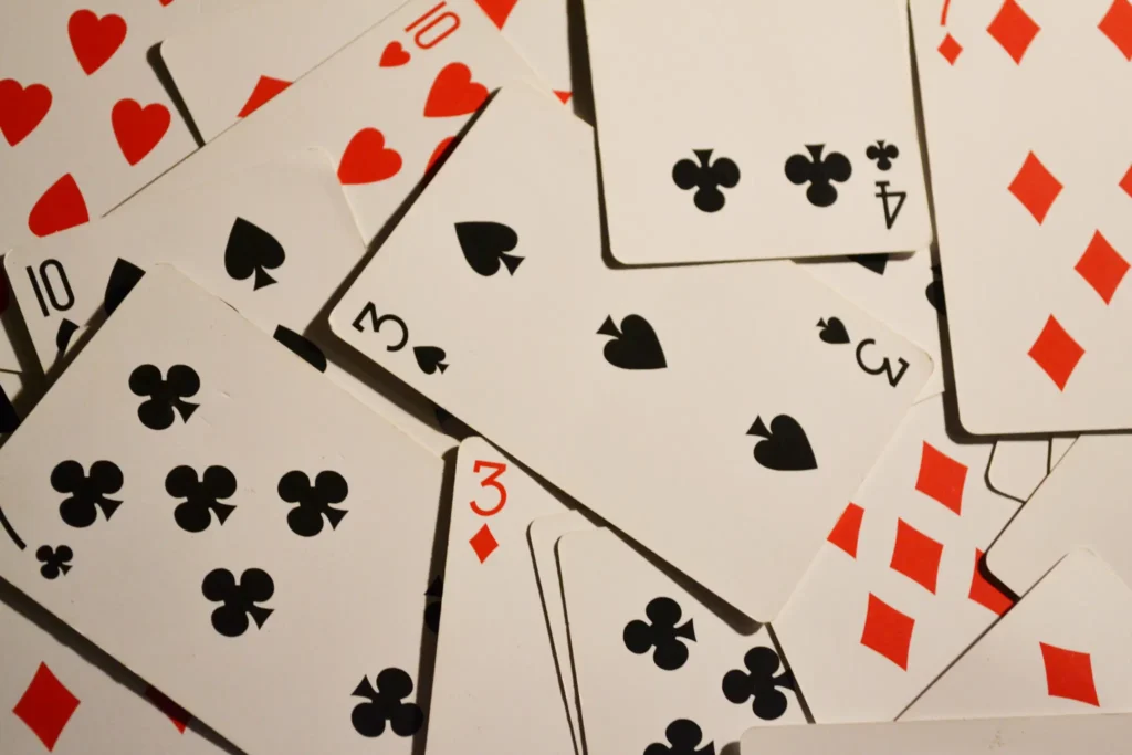 A pile of playing cards.