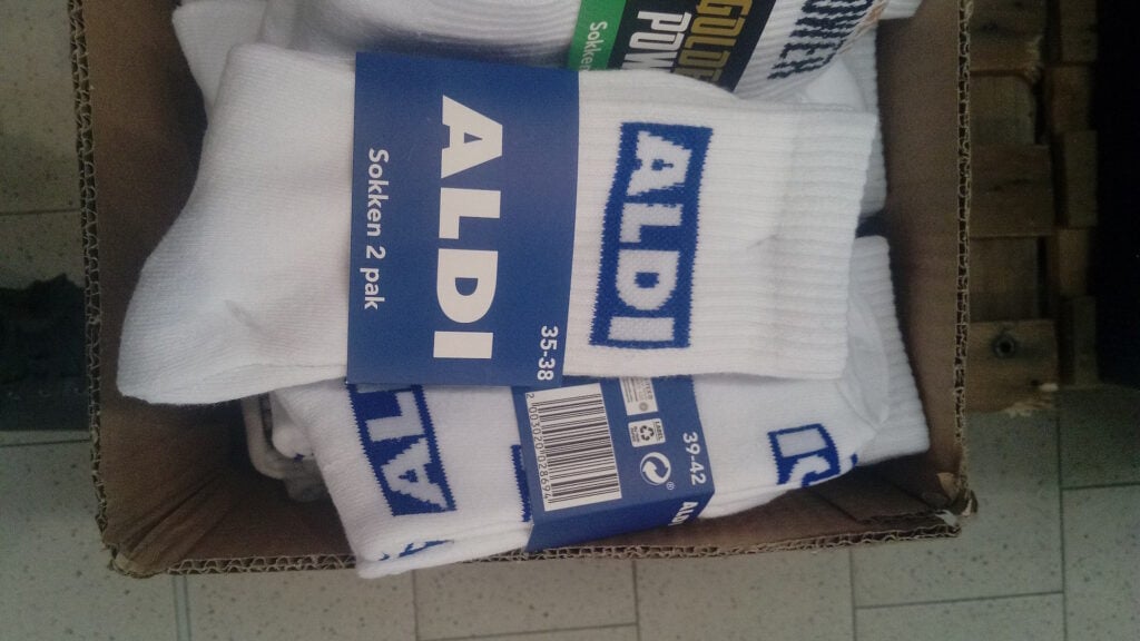 A box of branded socks.