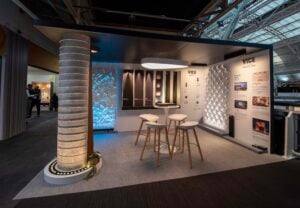 Modern exhibition booth with lighting features