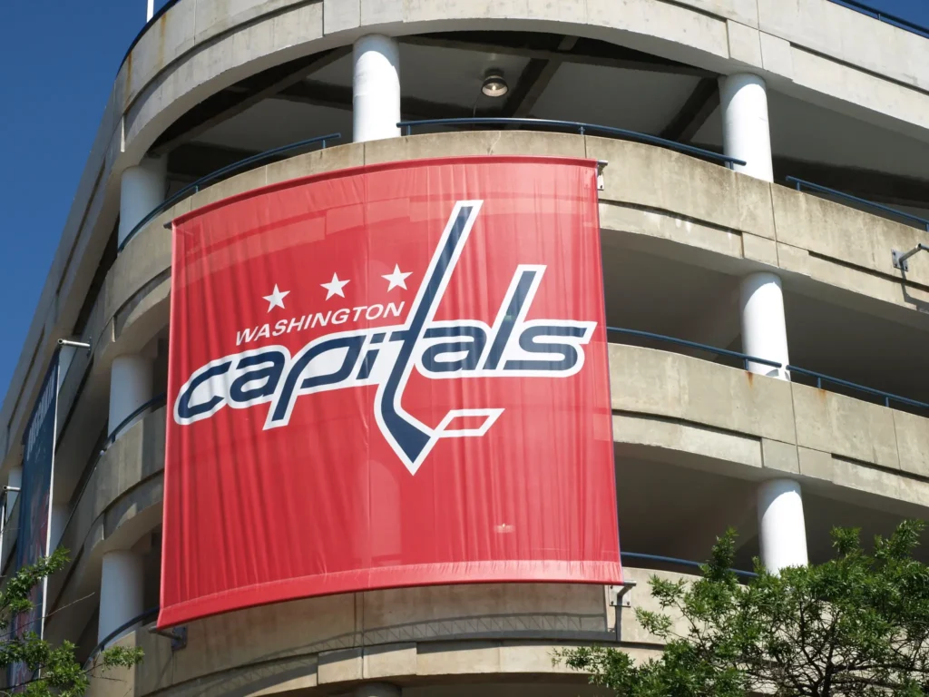 Large outdoor overhead banner for the Washington Capitals. 