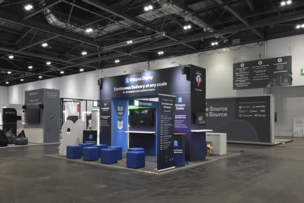 Octopus Deploy's trade show booth at Kubecon in London designed by Booth Exhibits™.