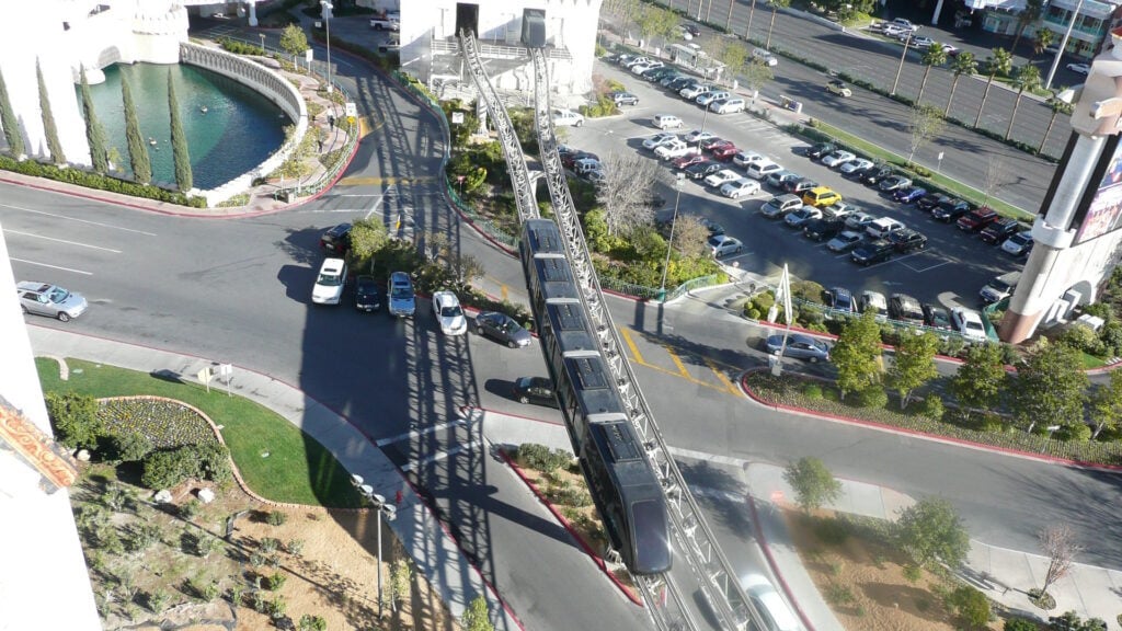 The Mandalay Bay Tram to Excalibur viewed from above.