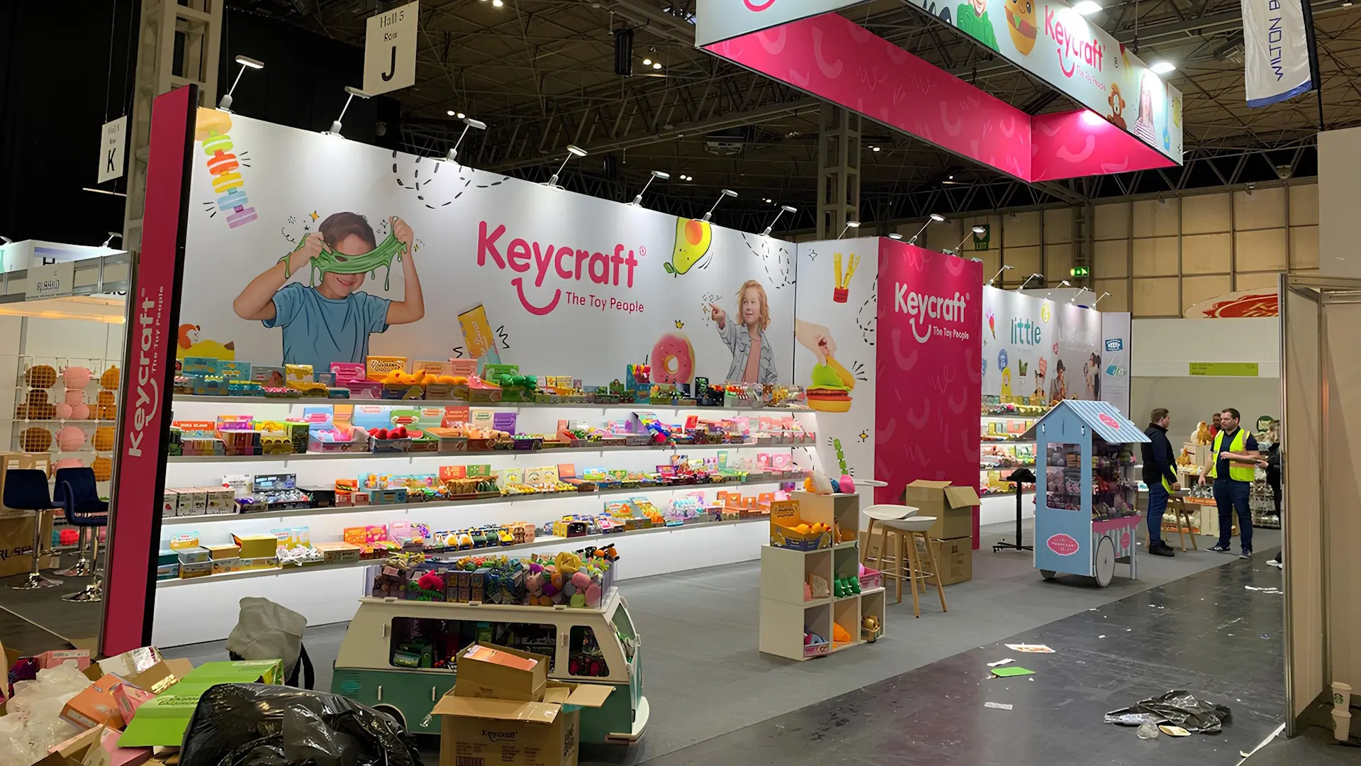 Build progress photo of Keycraft's 2026 exhibition stand at Spring Fair at the NEC. 